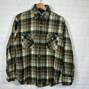 Vintage Windbreaker Wool Plaid Flannel Shirt Mens Size Large Double Pockets 80’s